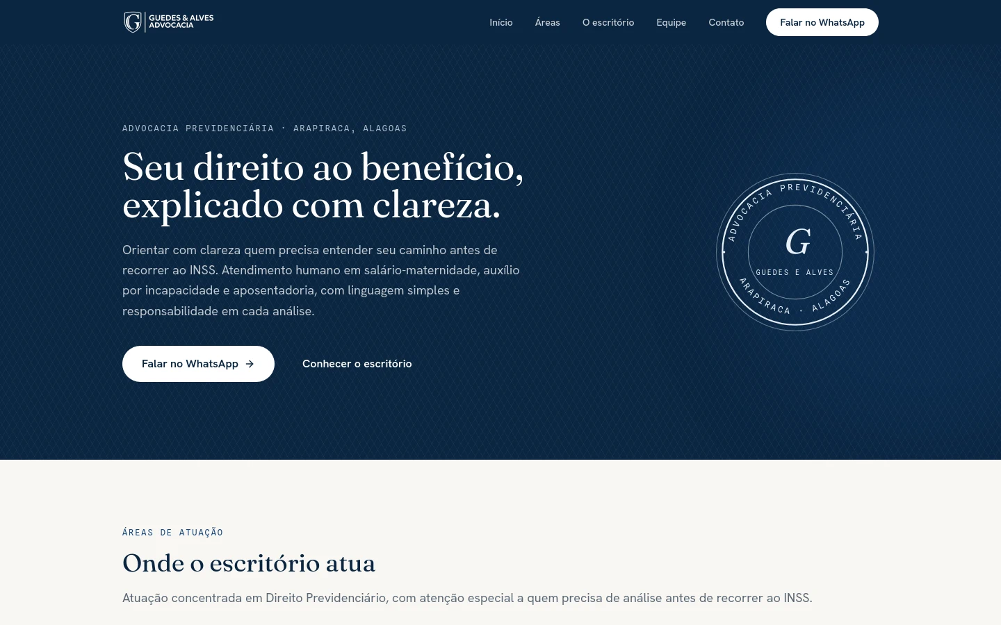 Print do site Guedes e Alves ADV
