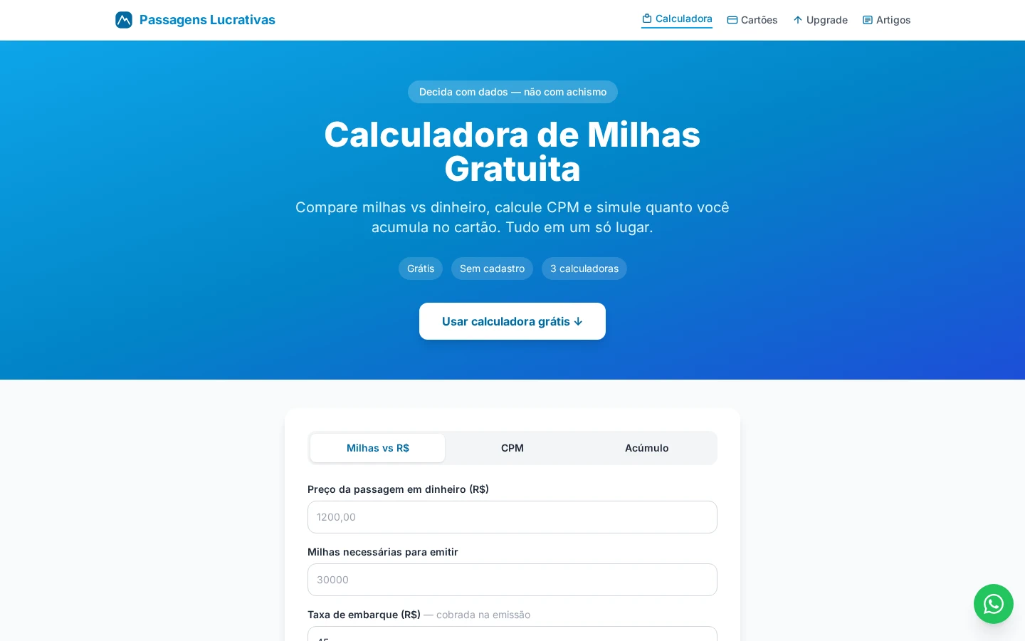 Print do site Passagens Lucrativas