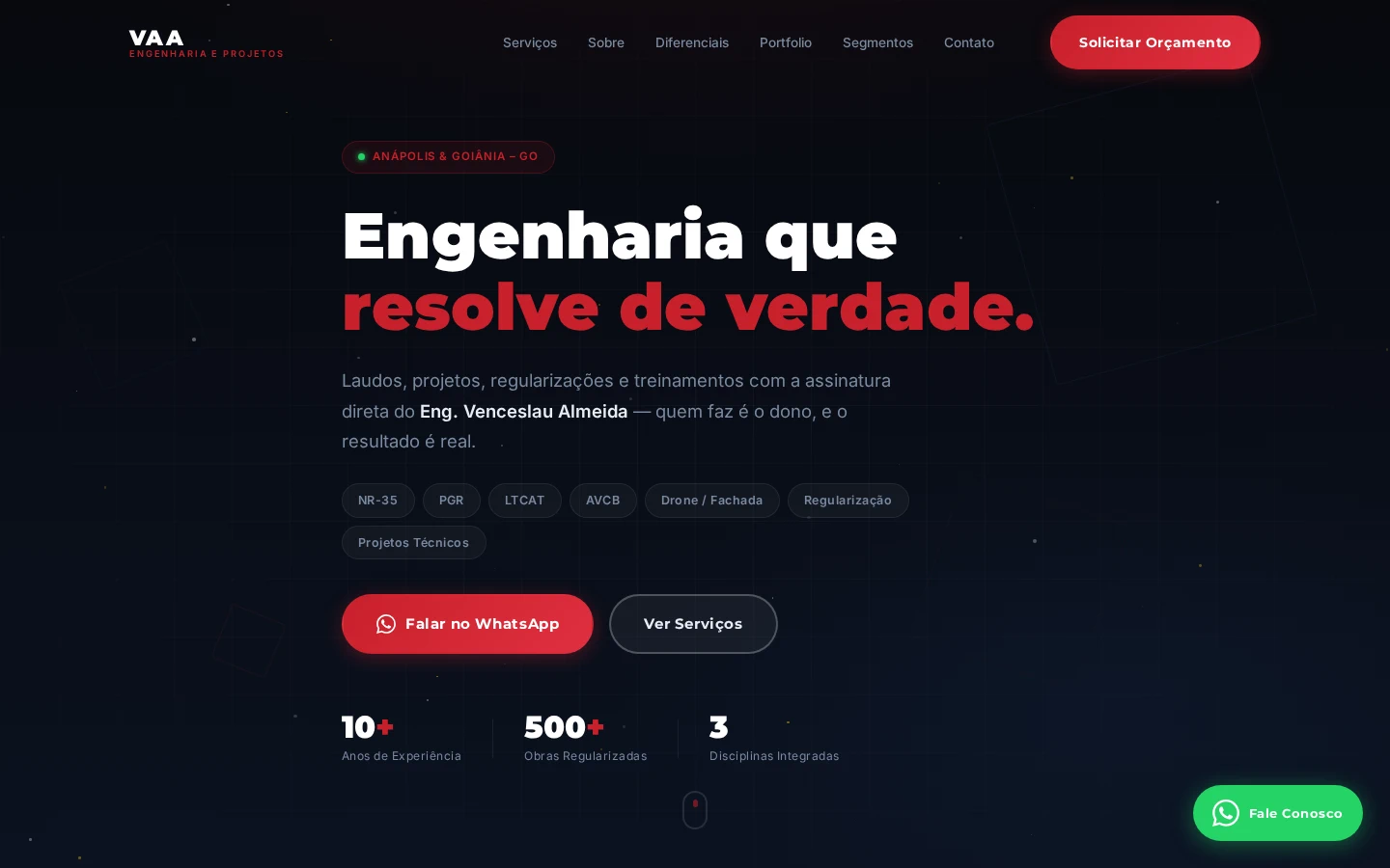 Print do site VAA Engenharia e Projetos